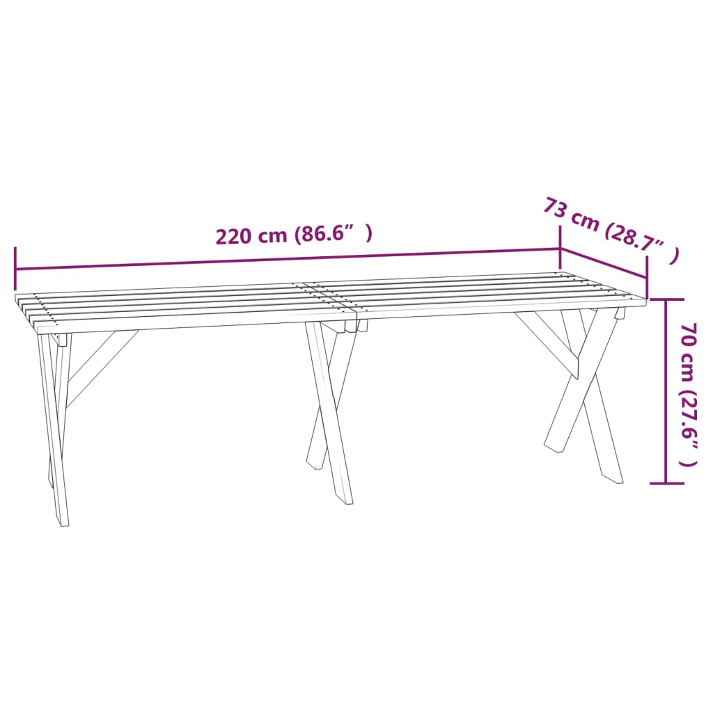 vidaXL Garden Table 220x73x70 cm Impregnated Pinewood