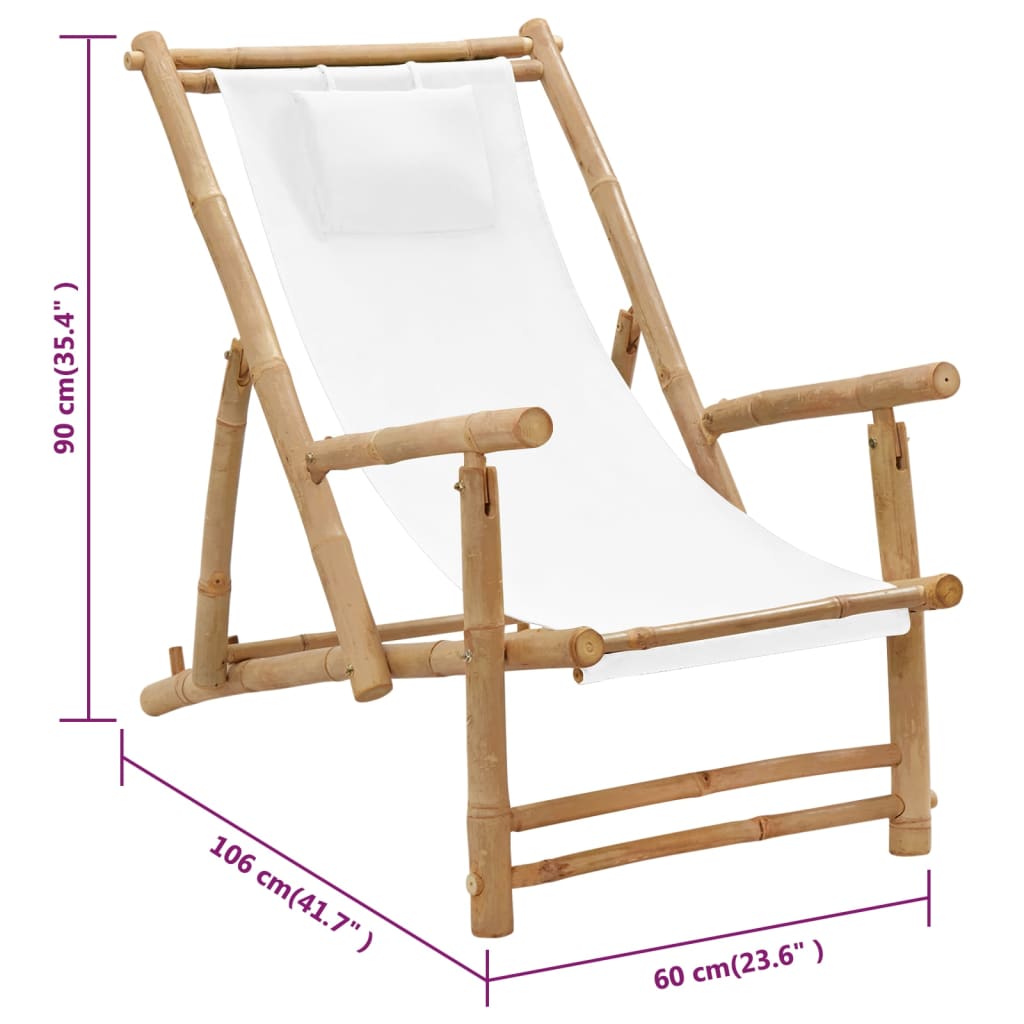 Deck Chair | Cream White | Bamboo, Canvas (100% Polyester) | Standard