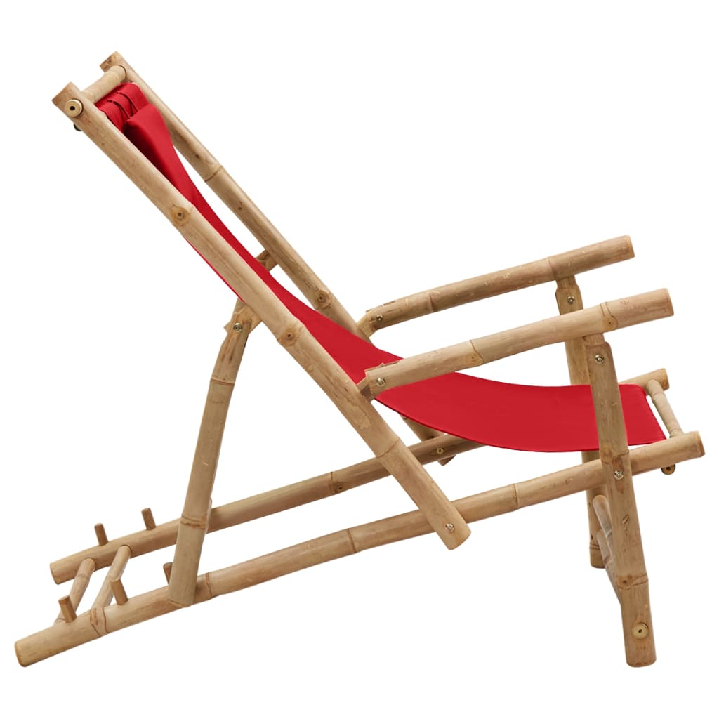 Deck Chair | Red | Bamboo, Canvas (100% polyester) | Standard | Foldable