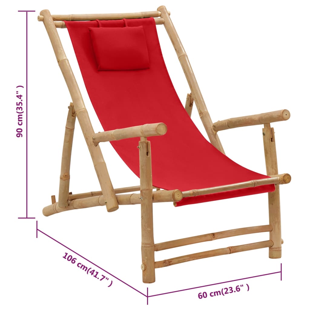 Deck Chair | Red | Bamboo, Canvas (100% polyester) | Standard | Foldable