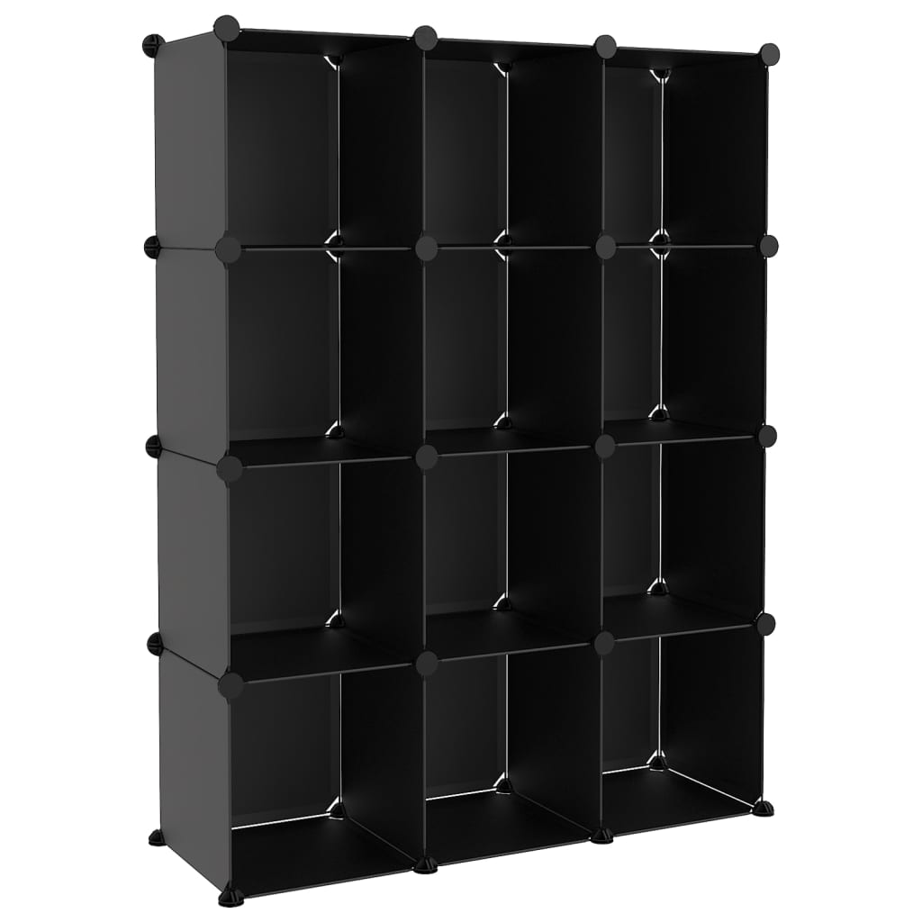 vidaXL Storage Cube Organiser with 12 Cubes Black PP