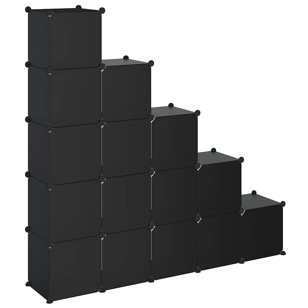 Storage Cube Organiser with 15 Cubes and Doors Black PP