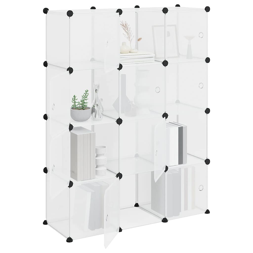 Storage Cube Organiser with 12 Cubes and Doors Transparent PP