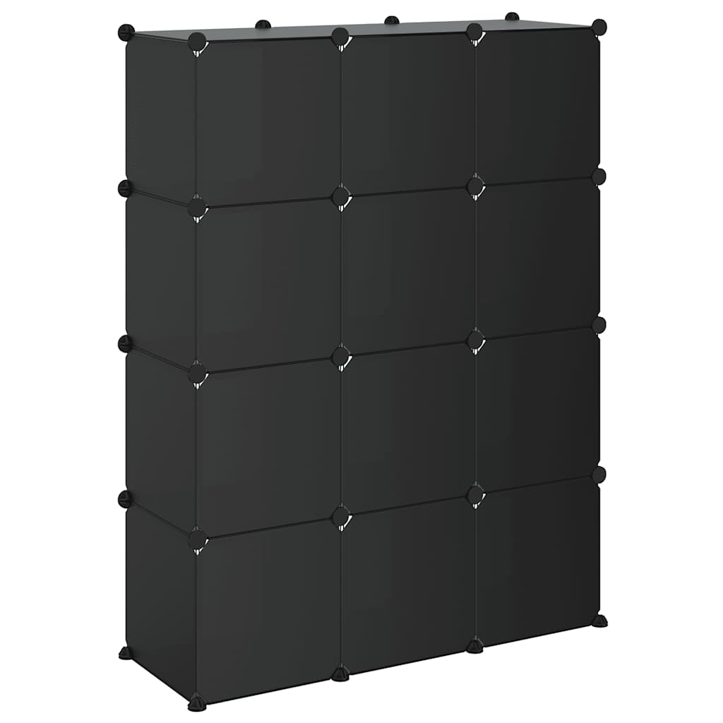 Storage Cube Organiser with 12 Cubes and Doors Black PP