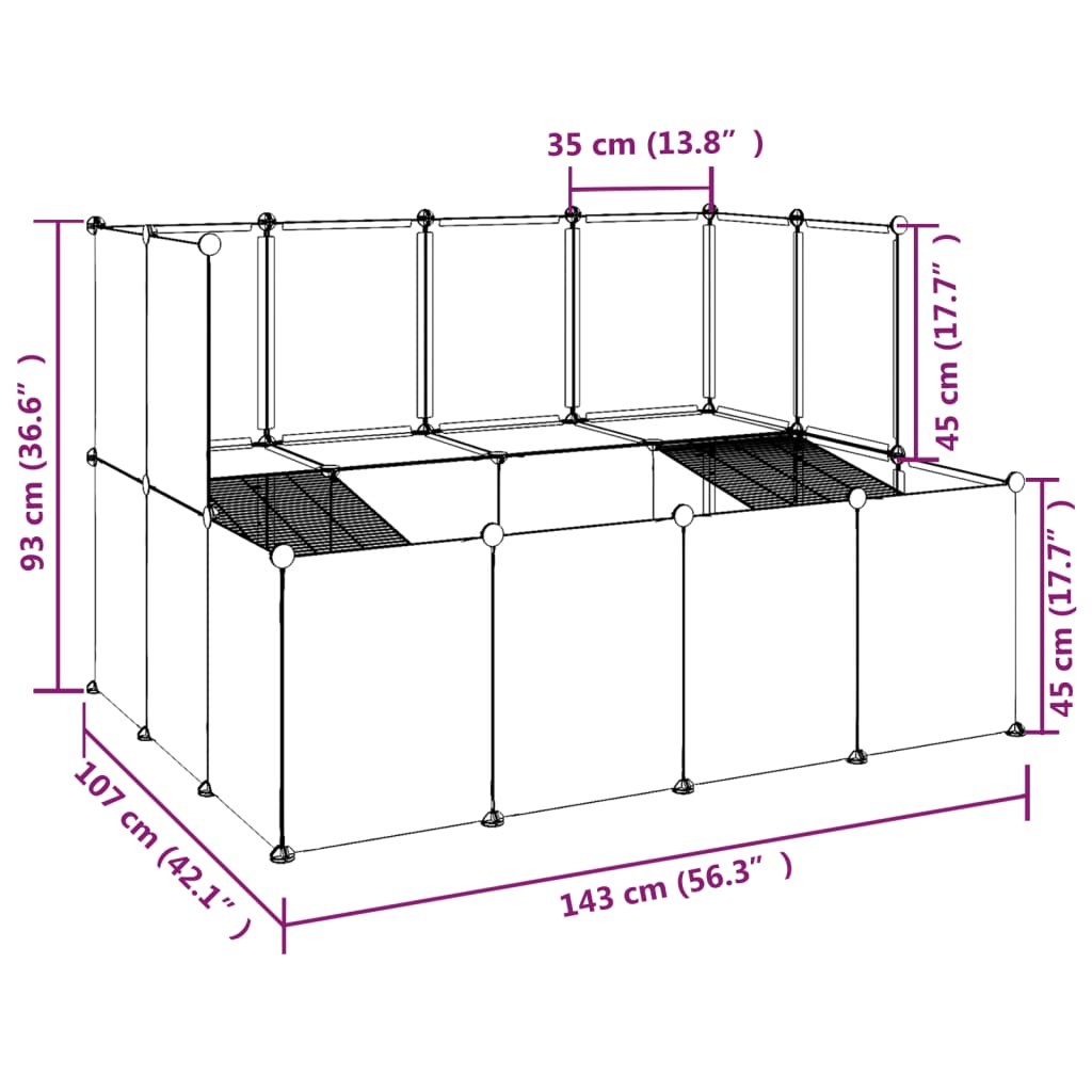 vidaXL Small Animal Cage Black 143x107x93 cm PP and Steel