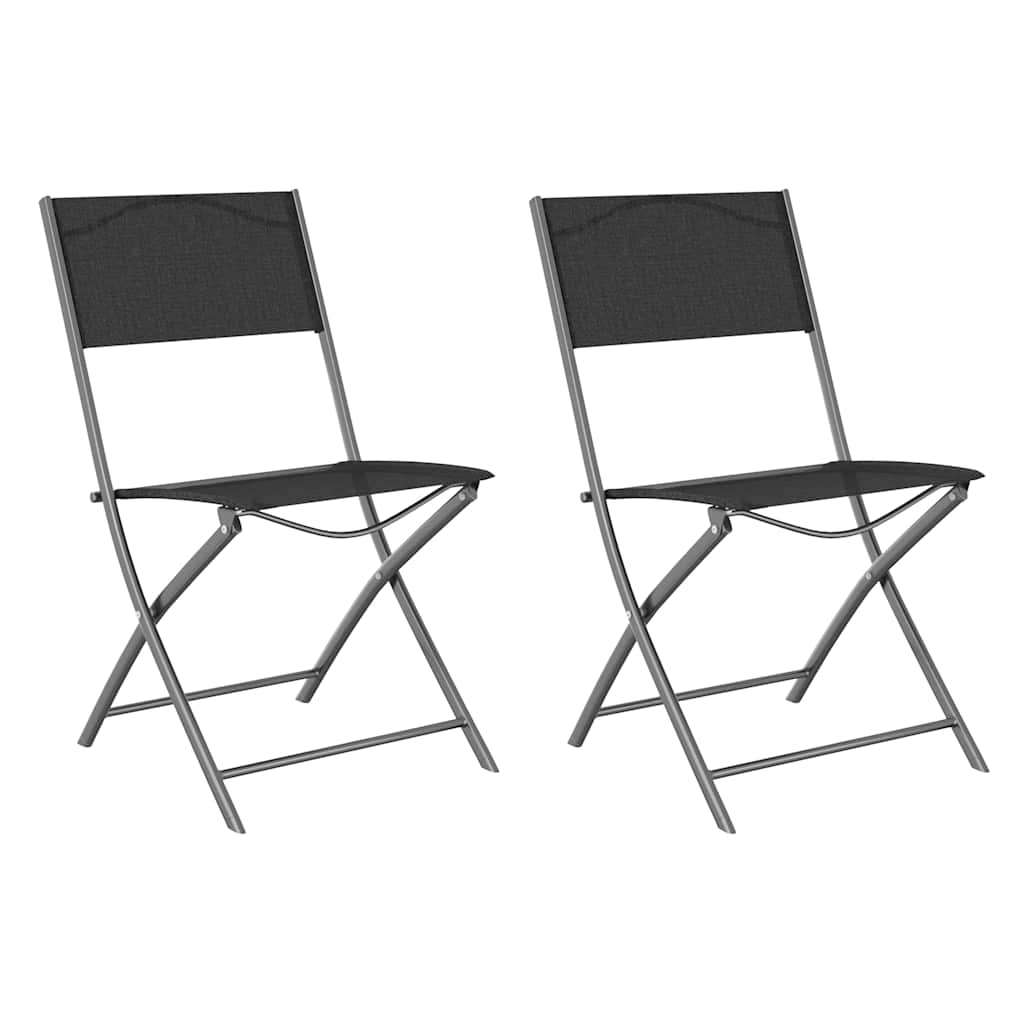 Folding Chairs 2 pcs Black Steel and Textilene