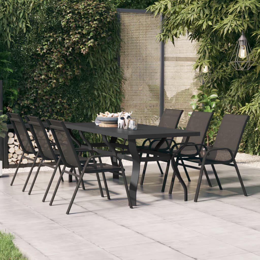 vidaXL Garden Table Black 180x80x70 cm Steel and Glass