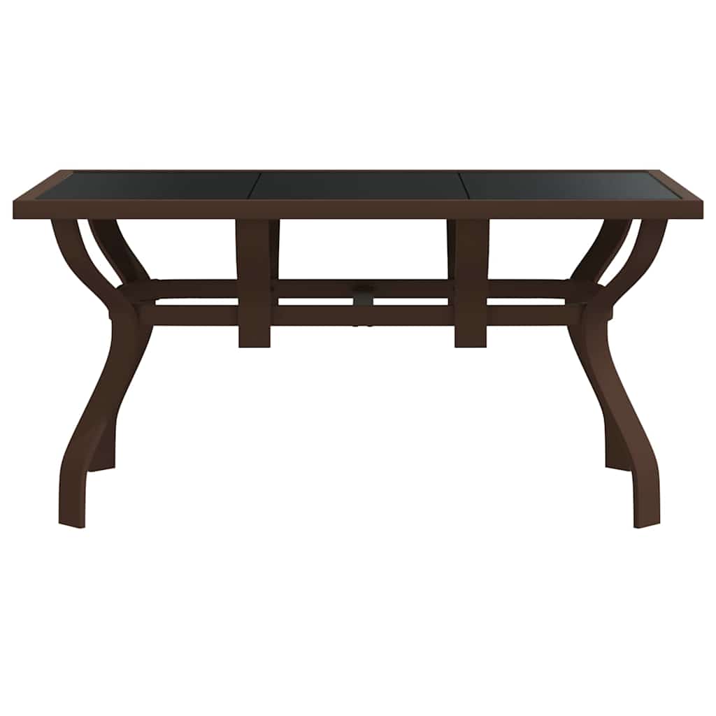 318772 vidaXL Garden Table Brown and Black 140x70x70 cm Steel and Glass