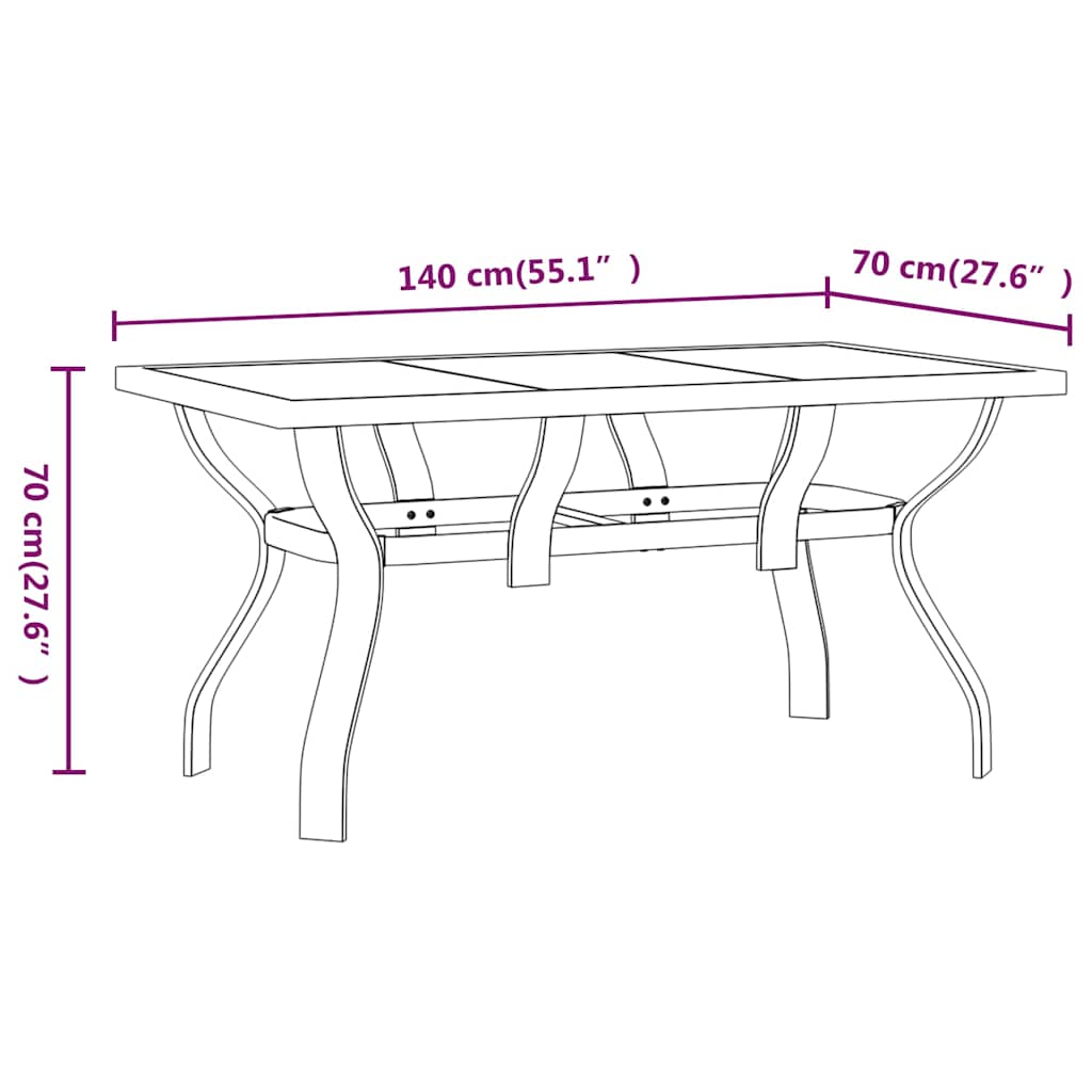 318772 vidaXL Garden Table Brown and Black 140x70x70 cm Steel and Glass