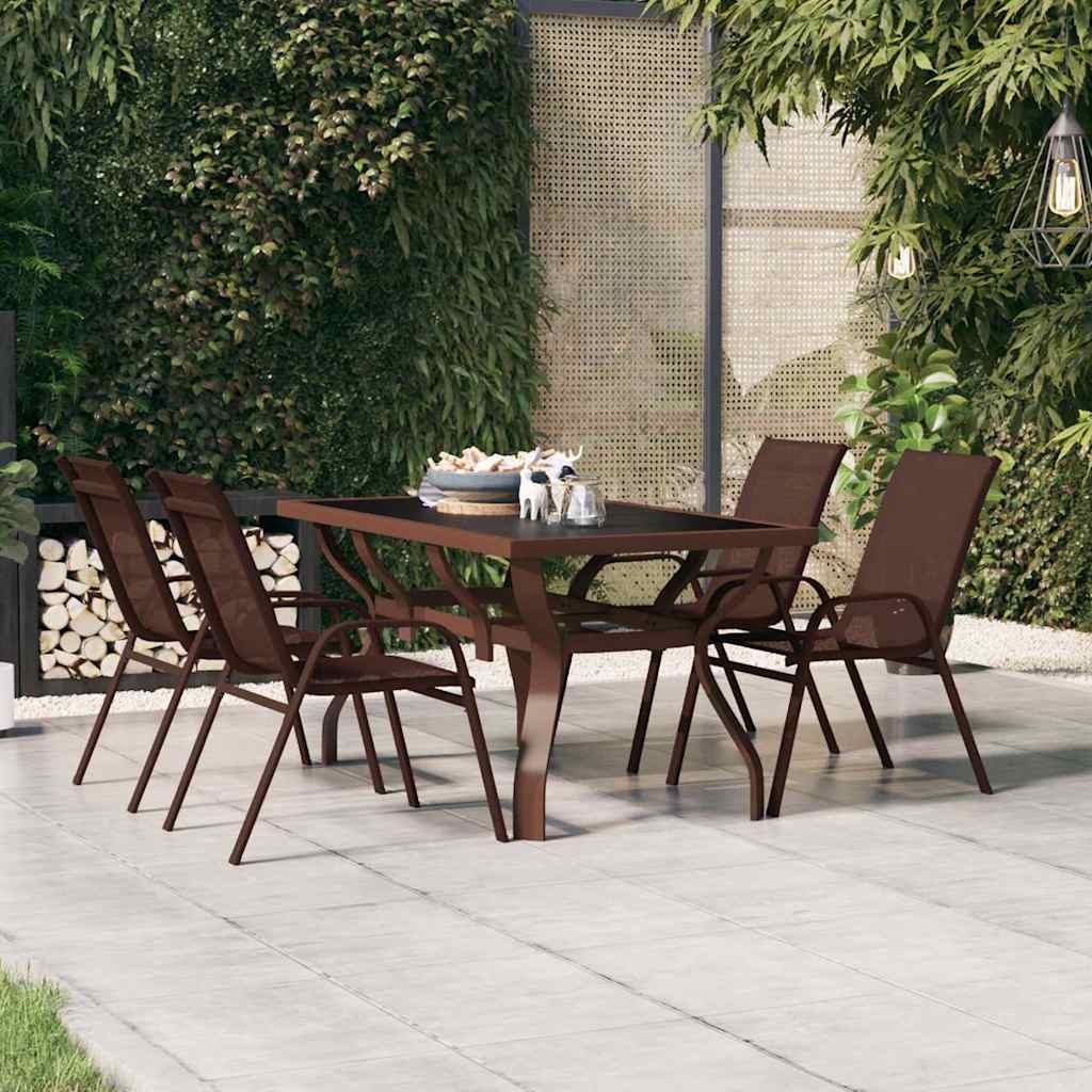 318772 vidaXL Garden Table Brown and Black 140x70x70 cm Steel and Glass