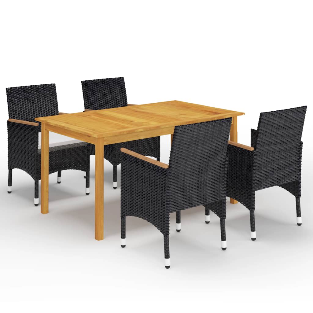Garden Dining Set | Black | Solid acacia wood | 5 Piece