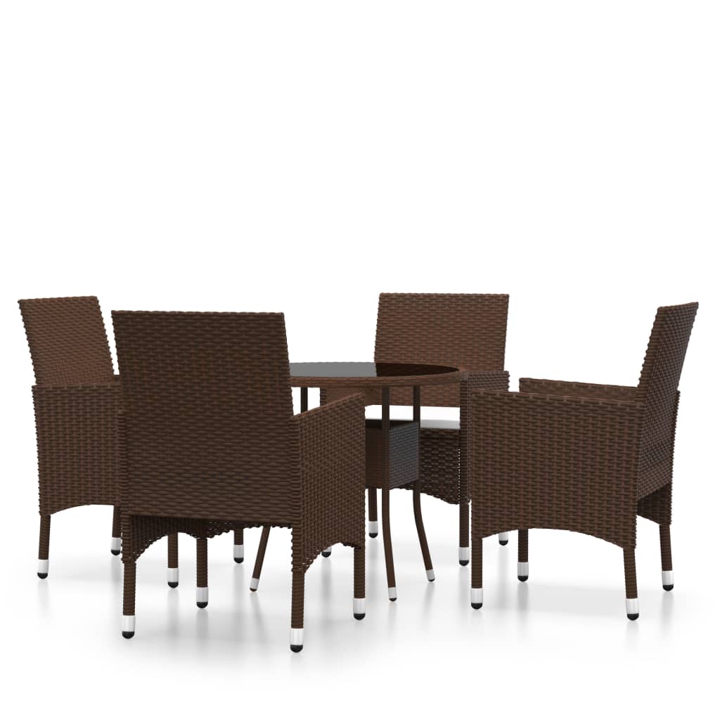 vidaXL 5 Piece Garden Bistro Set Poly Rattan and Tempered Glass Brown