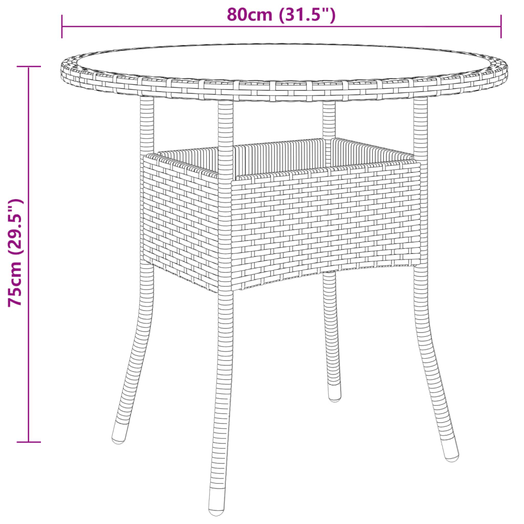 vidaXL 5 Piece Garden Bistro Set Poly Rattan and Tempered Glass Brown