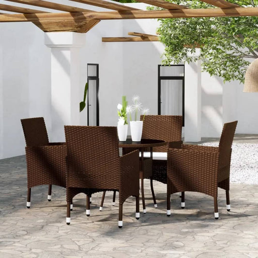 vidaXL 5 Piece Garden Bistro Set Poly Rattan and Tempered Glass Brown