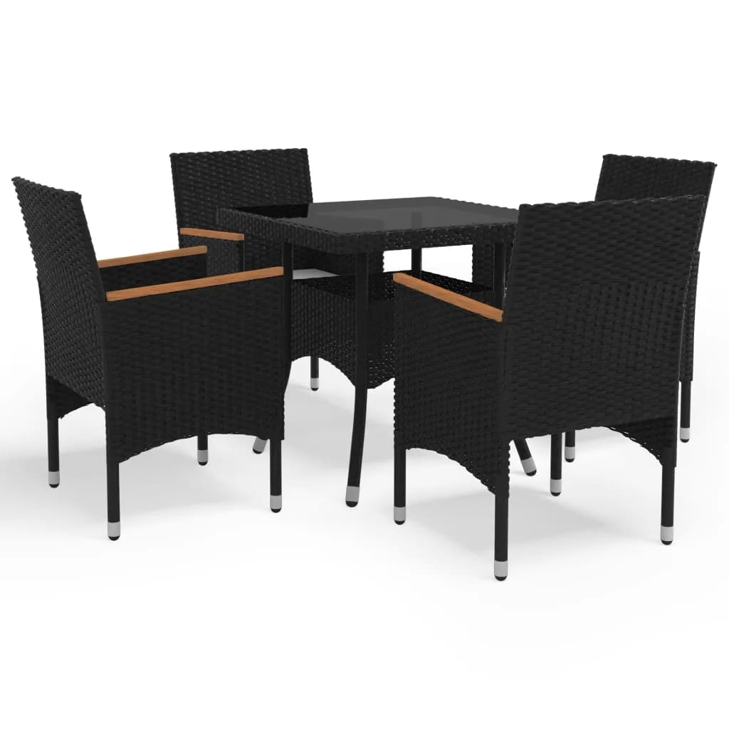 vidaXL 5 Piece Garden Dining Set Poly Rattan and Tempered Glass Black