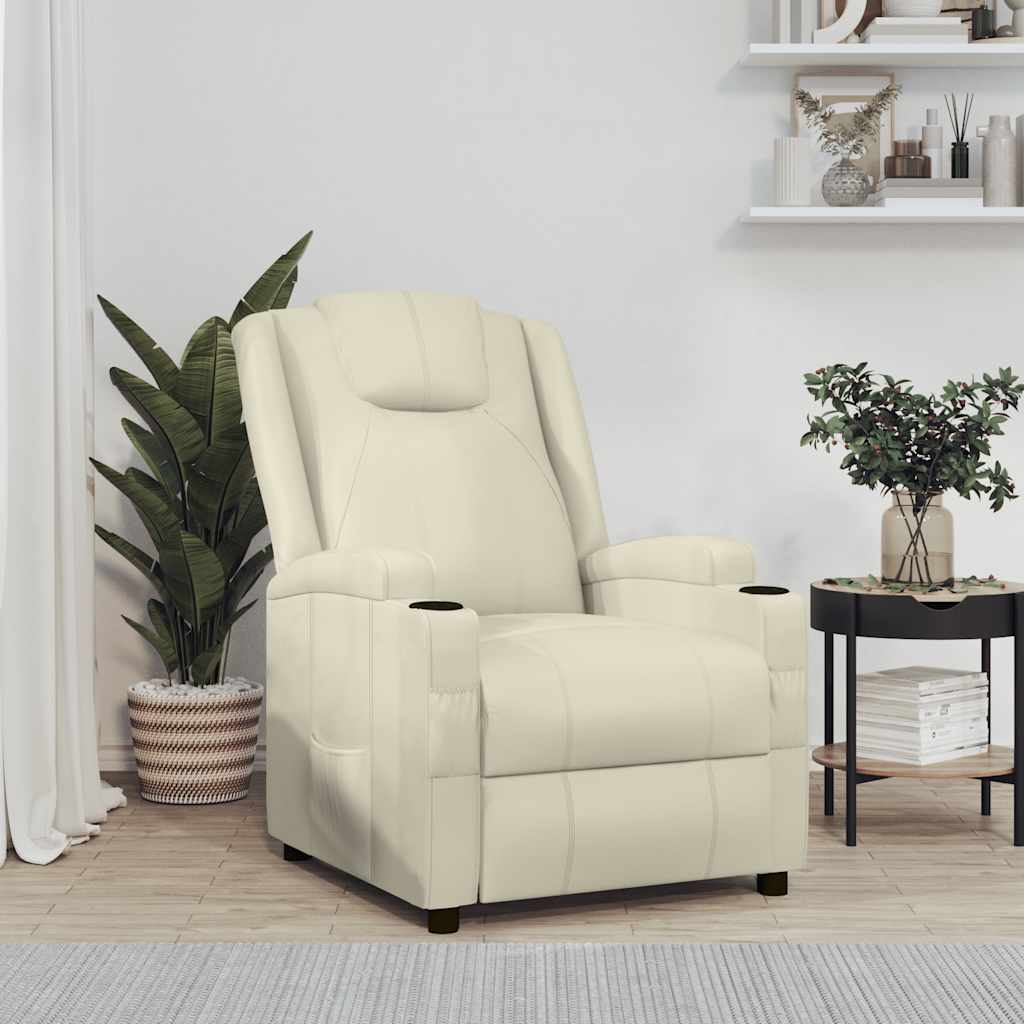 Recliner Chair Cream White Faux Leather
