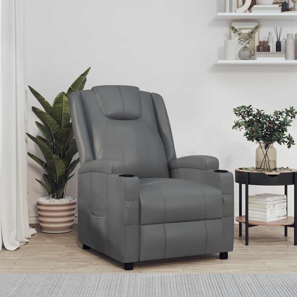 Recliner Chair Grey Faux Leather