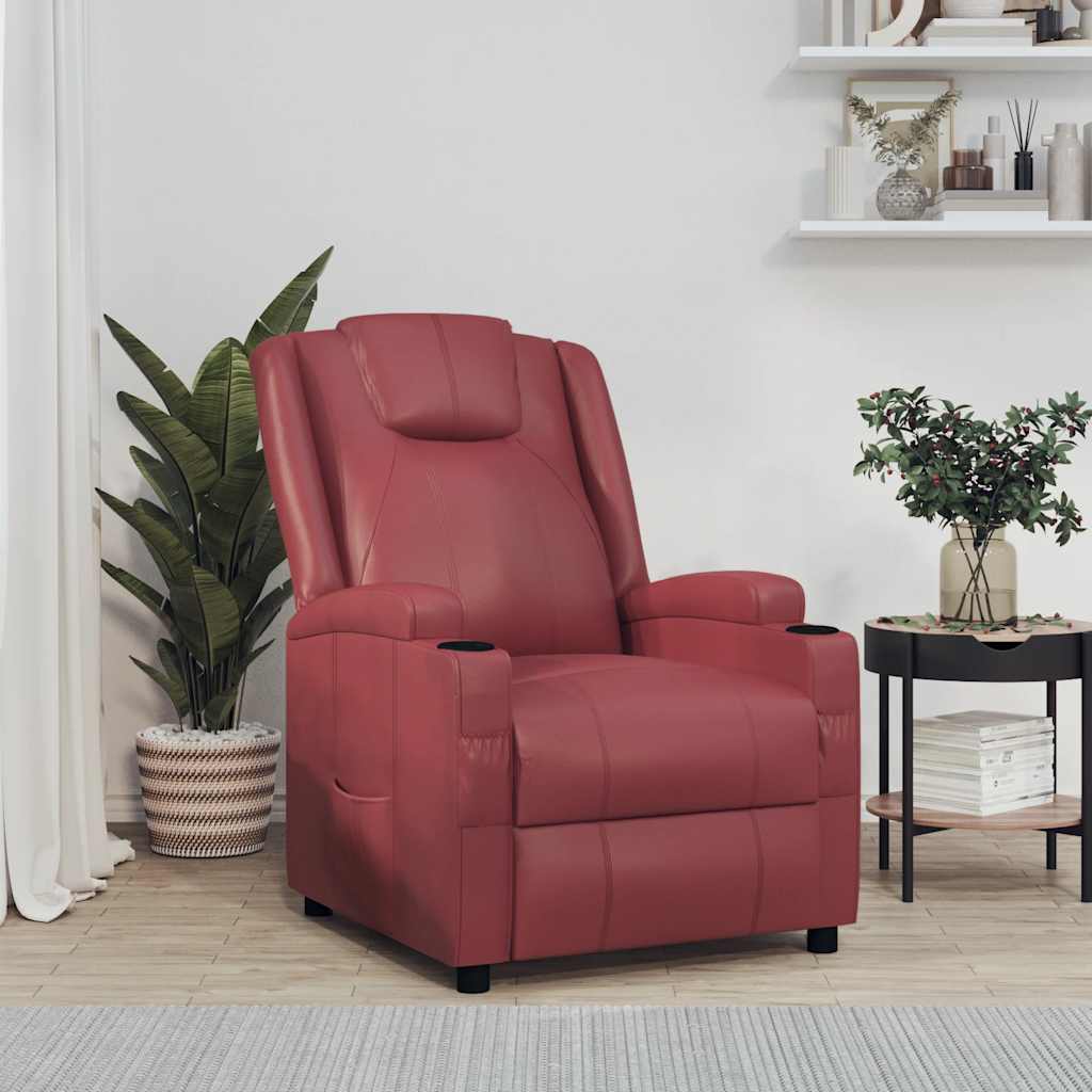 Recliner Chair Wine Red Faux Leather