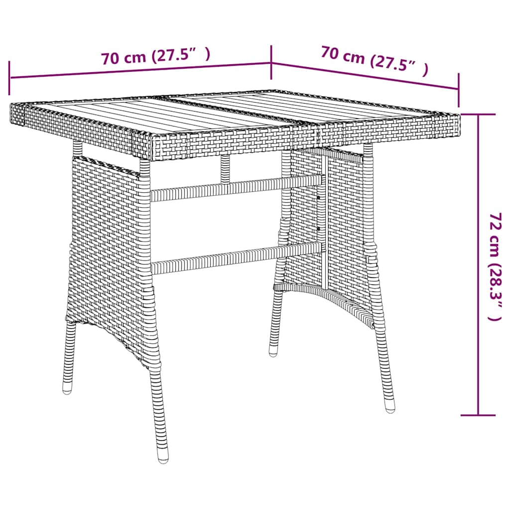 318692 vidaXL Garden Table Black 70x70x72 cm Poly Rattan & Solid Acacia Wood