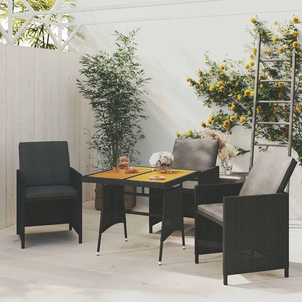 318692 vidaXL Garden Table Black 70x70x72 cm Poly Rattan & Solid Acacia Wood