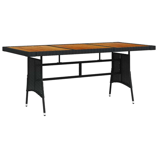 318694 vidaXL Garden Table Black 160x70x72 cm Poly Rattan & Solid Acacia Wood
