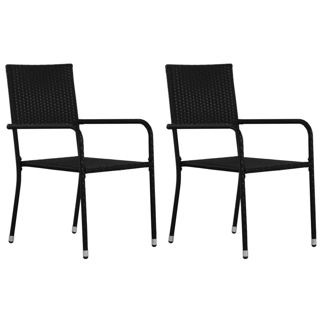 Garden Dining Chair | Set of 2 | Black | PE rattan, steel