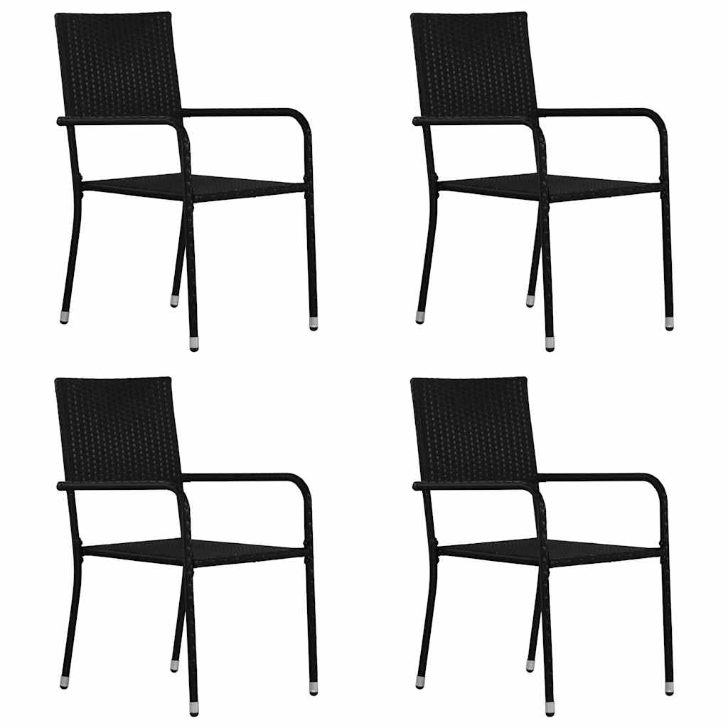 Garden Dining Chair | Set of 4 | Black | PE rattan, steel | Medium