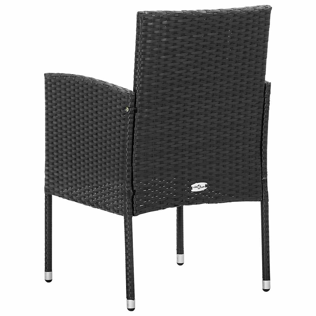 vidaXL Garden Chairs with Black Cushions 2 pcs Black Poly Rattan