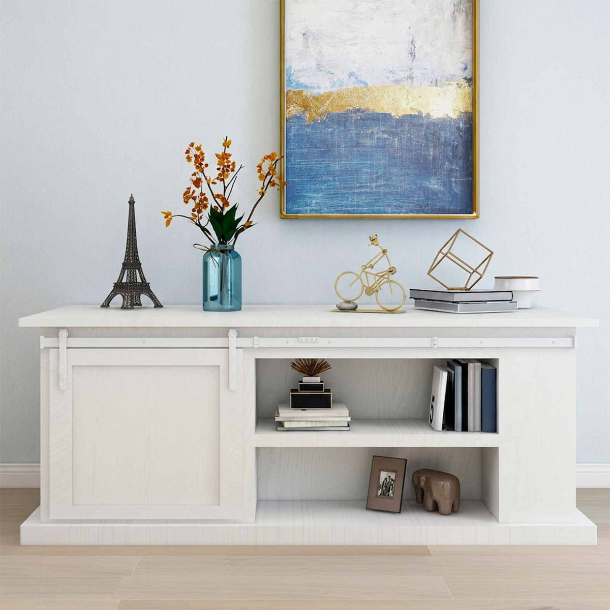 Mini Sliding Cabinet Door Kit Carbon Steel White 183 cm