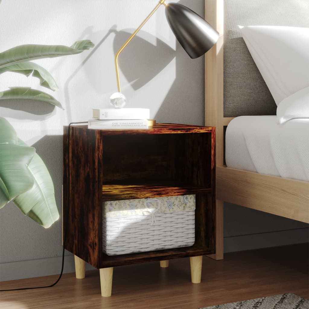 Bed Cabinet with Solid Wood Legs Smoked Oak 40x30x50 cm
