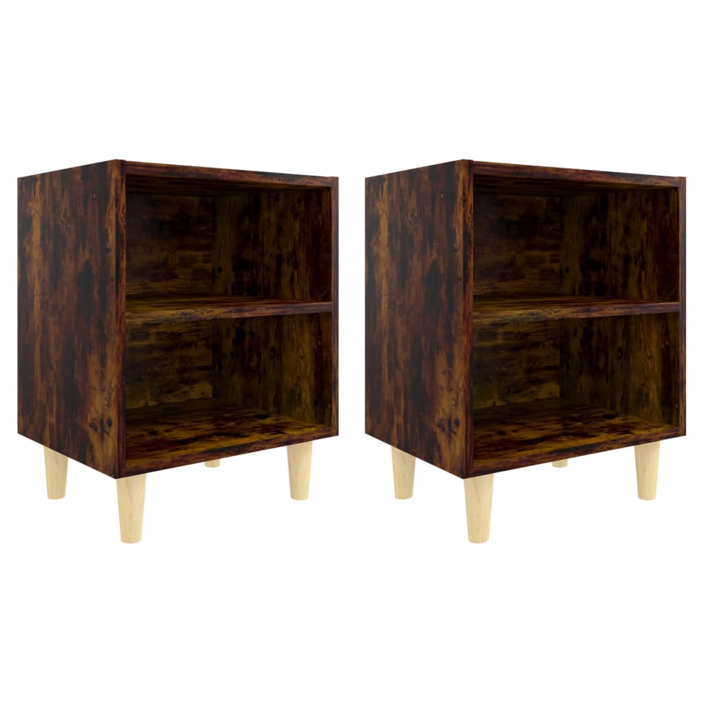 vidaXL Bed Cabinets with Solid Wood Legs 2 pcs Smoked Oak 40x30x50 cm