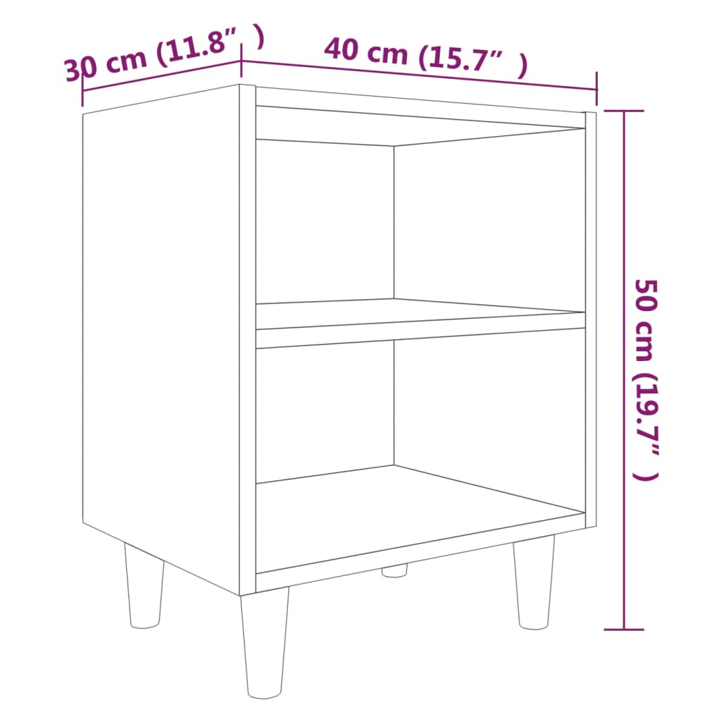 Bed Cabinets with Solid Wood Legs 2 pcs Grey Sonoma 40x30x50 cm
