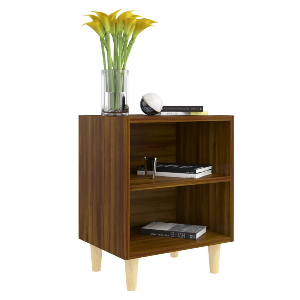 813102 vidaXL Bed Cabinet with Solid Wood Legs Brown Oak 40x30x50 cm