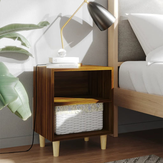 813102 vidaXL Bed Cabinet with Solid Wood Legs Brown Oak 40x30x50 cm