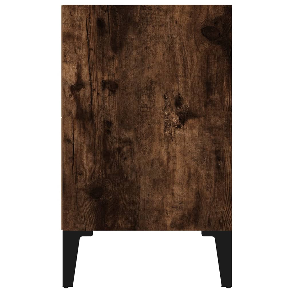 Bed Cabinet with Metal Legs Smoked Oak 40x30x50 cm