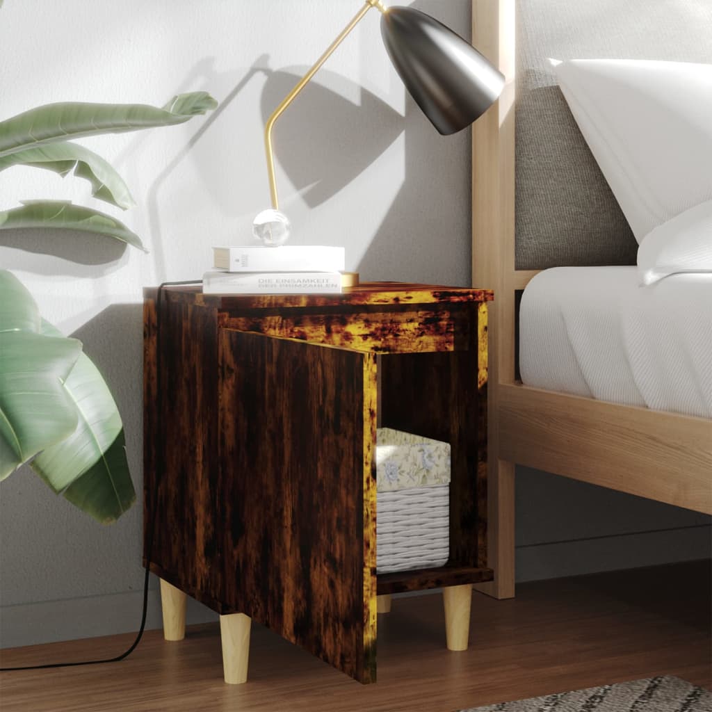 Bed Cabinet with Solid Wood Legs Smoked Oak 40x30x50 cm