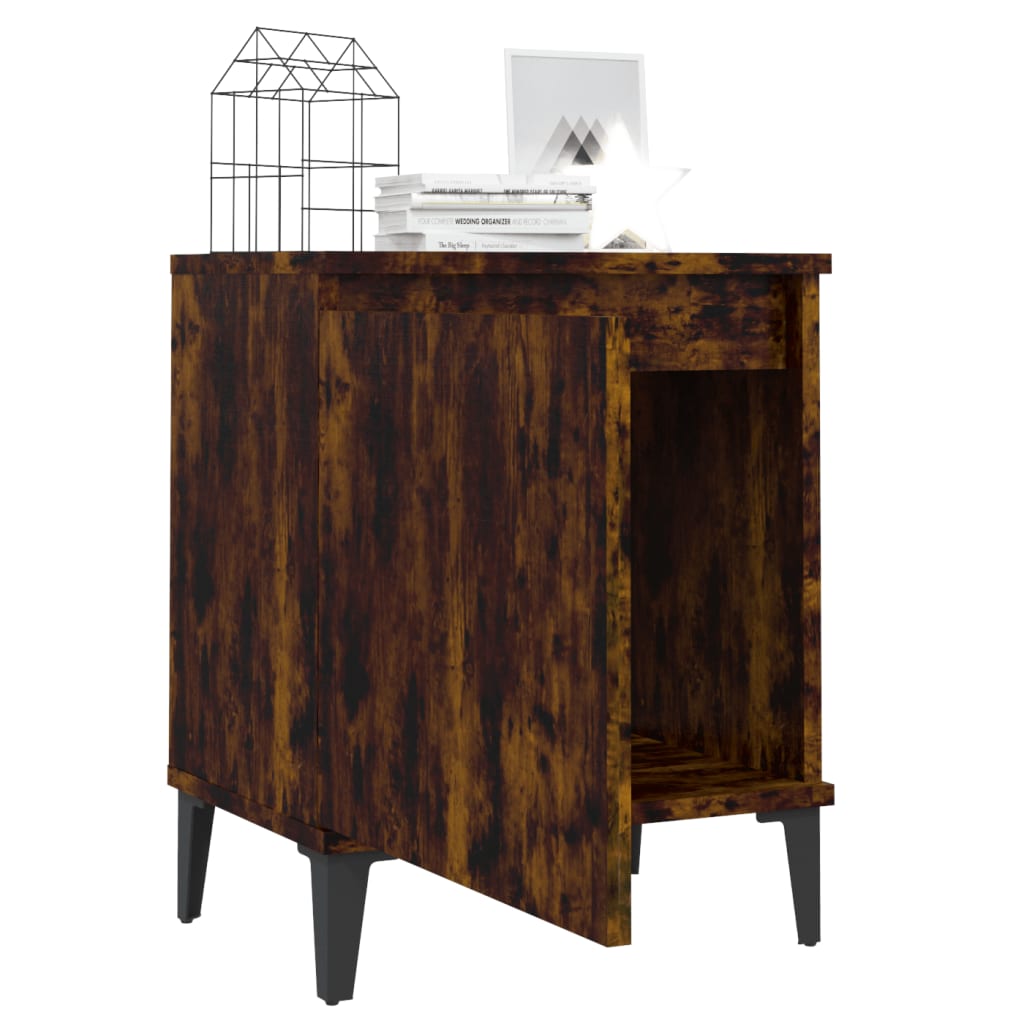 Bed Cabinets with Metal Legs Smoked Oak 40x30x50 cm