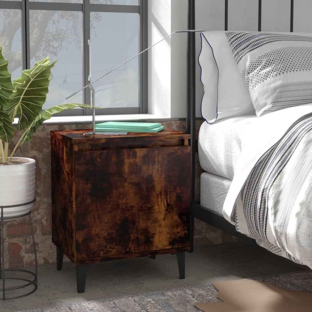 Bed Cabinets with Metal Legs Smoked Oak 40x30x50 cm
