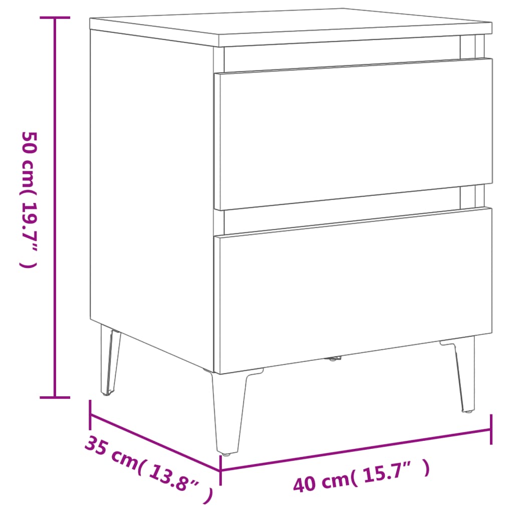 Bed Cabinets with Metal Legs 2 pcs Smoked Oak 40x35x50 cm