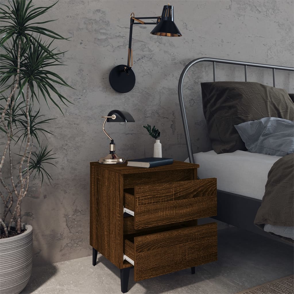 vidaXL Bed Cabinet with Metal Legs Brown Oak 40x35x50 cm