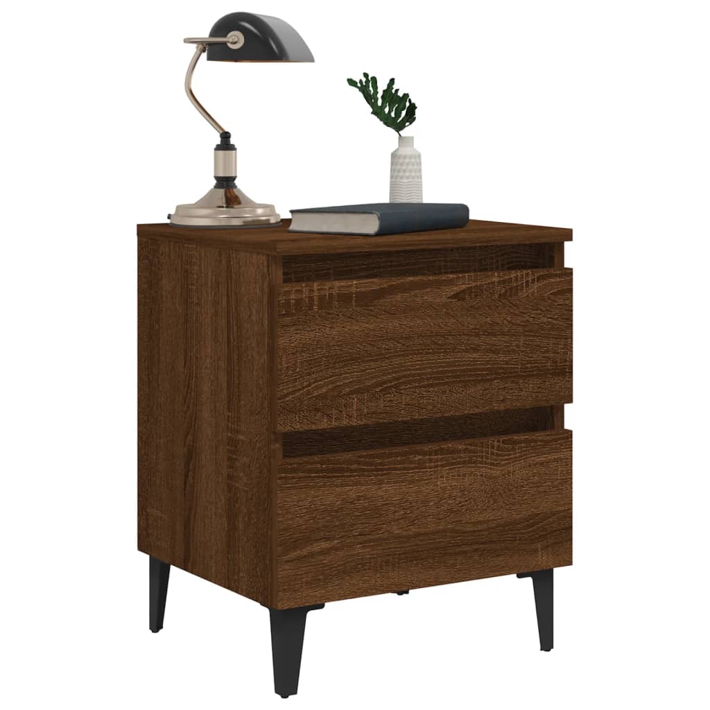 vidaXL Bed Cabinet with Metal Legs Brown Oak 40x35x50 cm