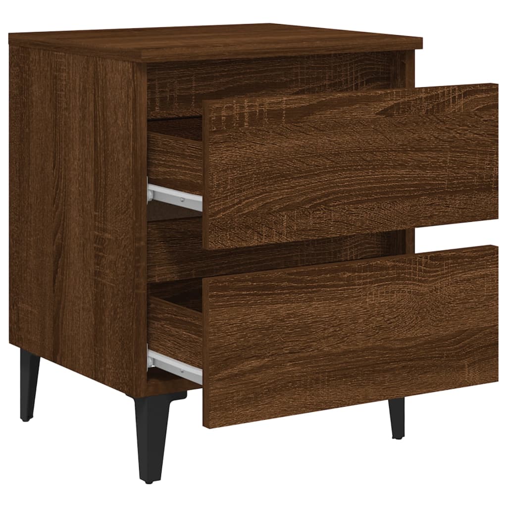 vidaXL Bed Cabinet with Metal Legs Brown Oak 40x35x50 cm