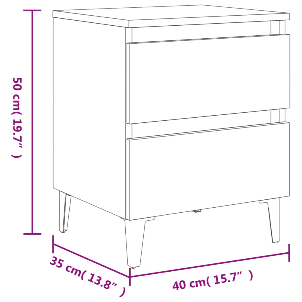 vidaXL Bed Cabinet with Metal Legs Brown Oak 40x35x50 cm