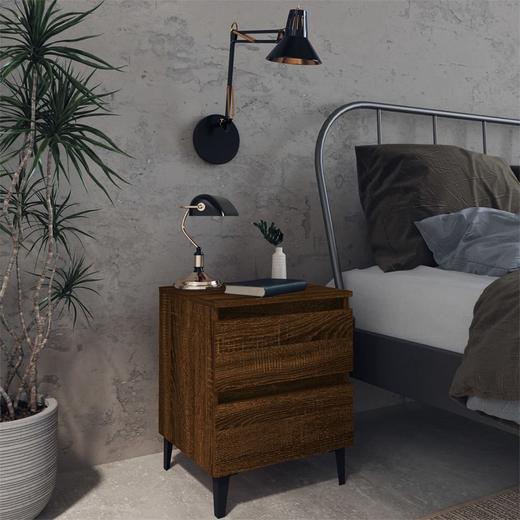 vidaXL Bed Cabinet with Metal Legs Brown Oak 40x35x50 cm