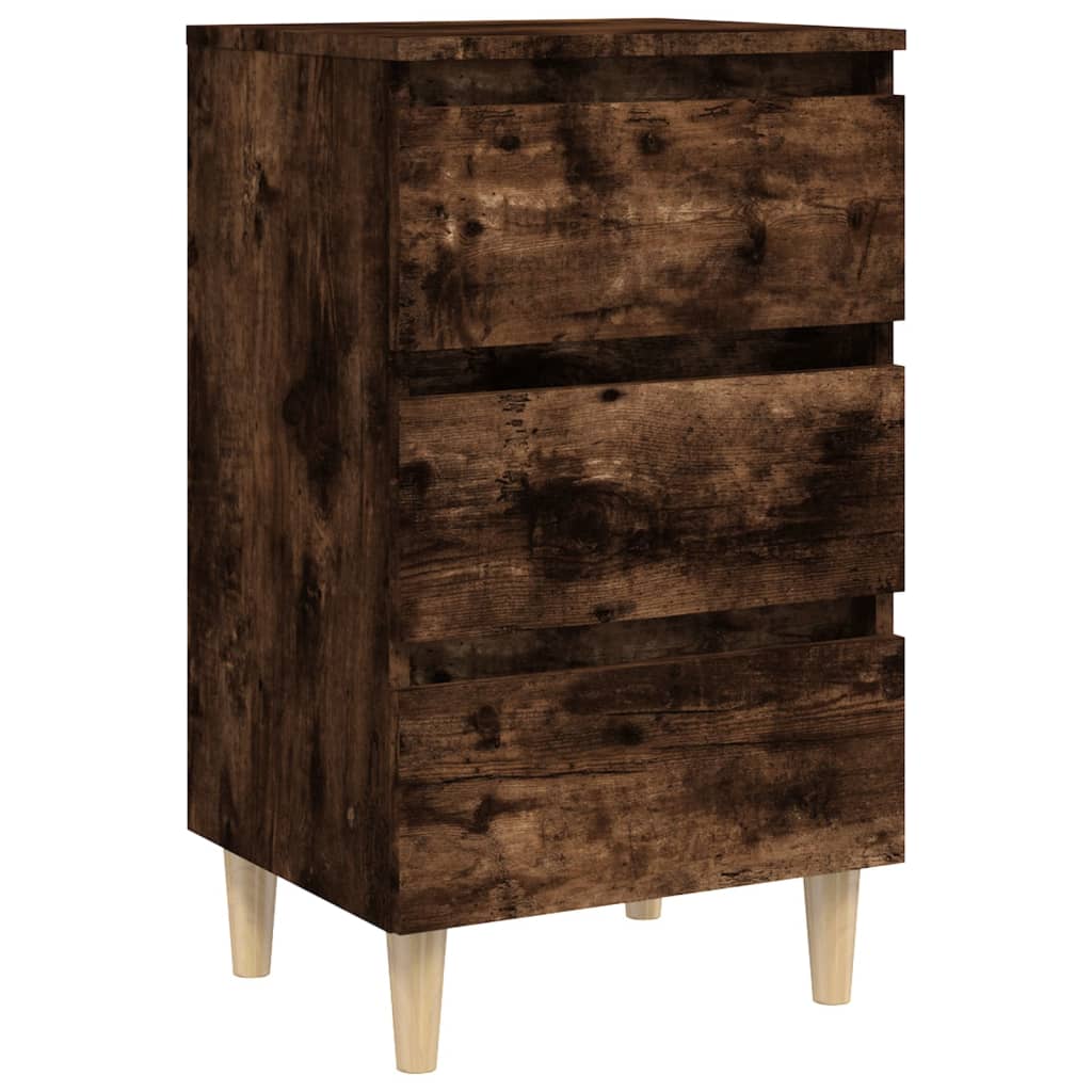 813134 vidaXL Bed Cabinet with Solid Wood Legs Smoked Oak 40x35x69 cm