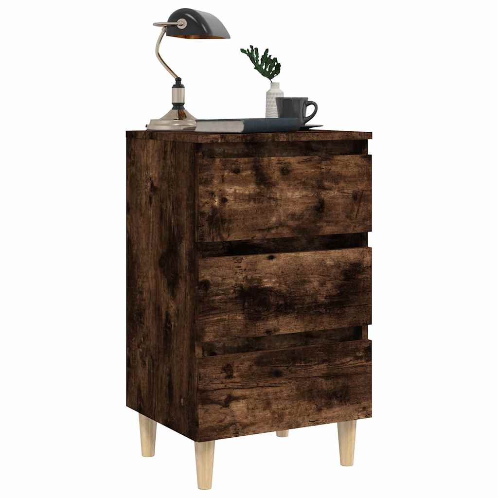 813134 vidaXL Bed Cabinet with Solid Wood Legs Smoked Oak 40x35x69 cm