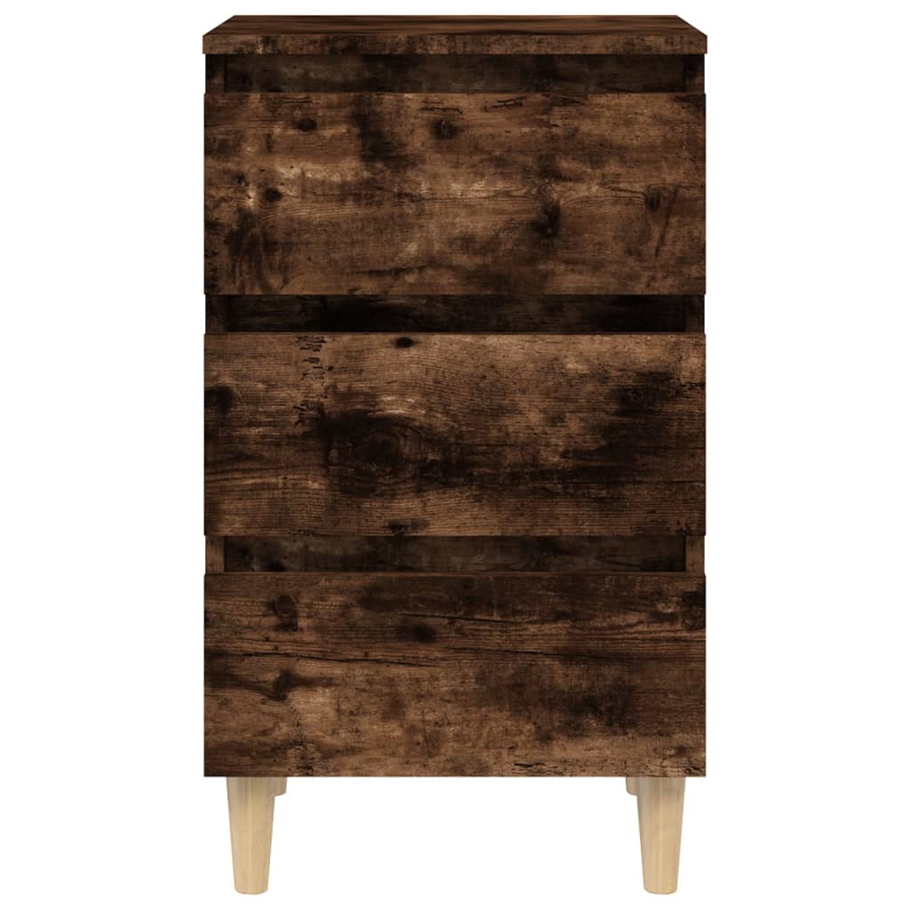 813134 vidaXL Bed Cabinet with Solid Wood Legs Smoked Oak 40x35x69 cm