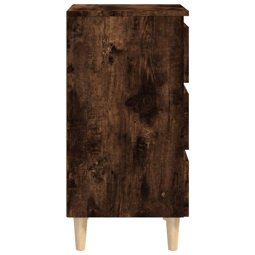 813135 vidaXL Bed Cabinets with Solid Wood Legs 2 pcs Smoked Oak 40x35x69 cm