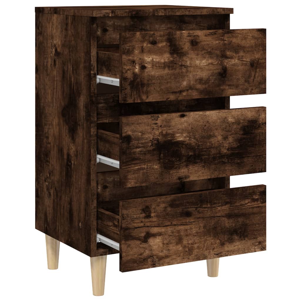 813135 vidaXL Bed Cabinets with Solid Wood Legs 2 pcs Smoked Oak 40x35x69 cm