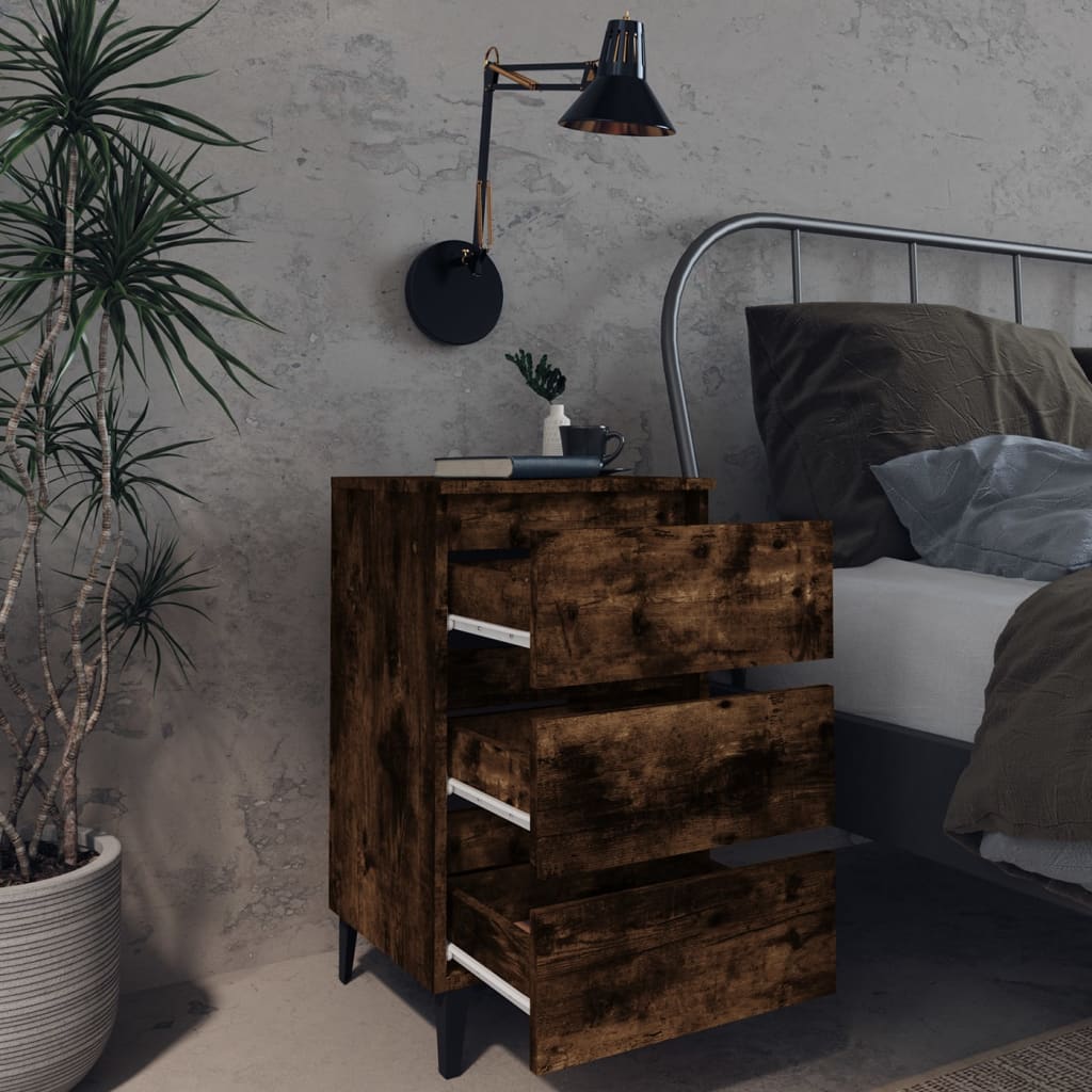 813140 vidaXL Bed Cabinet with Metal Legs Smoked Oak 40x35x69 cm
